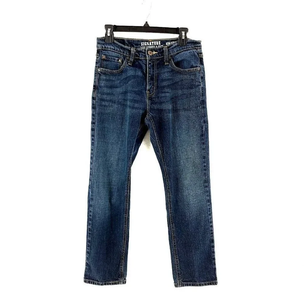 Levi's Signature Athletic Denim‎ Cotton Denim Low Rise Whiskers Blue Jeans 30/29